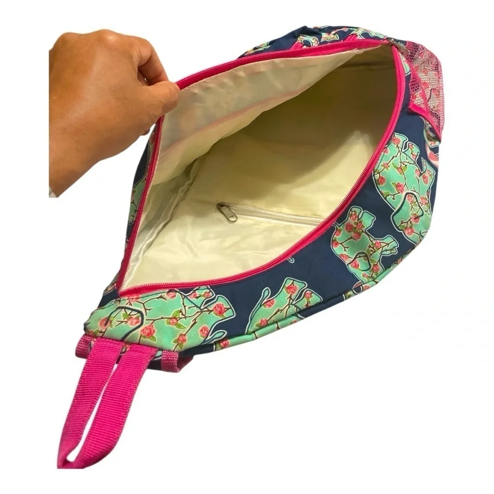 N.Gil Cute Elephant Print Sling Backpack Navy Pink Canvas Crossbody Travel Bag